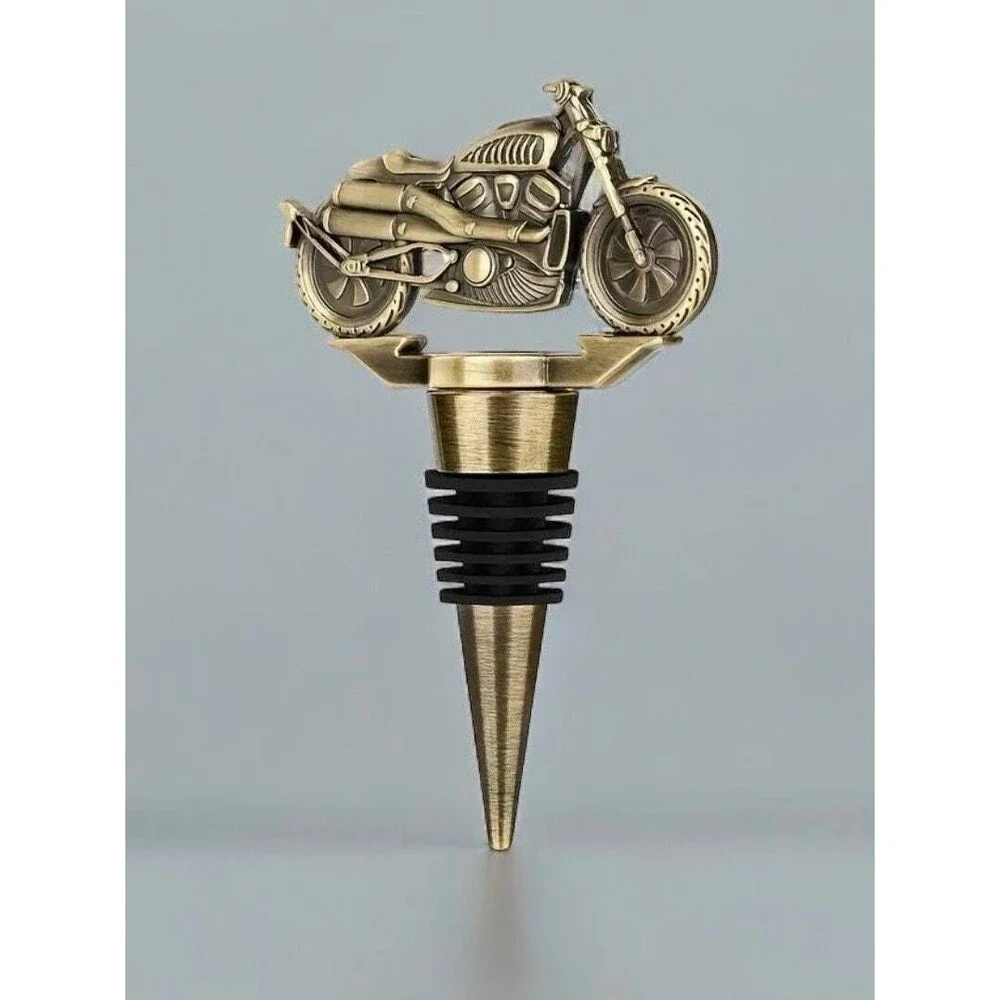 Rustic Motorcycle Biker Wine Bottle Stopper with Rubber Seal - Unique Home Bar D